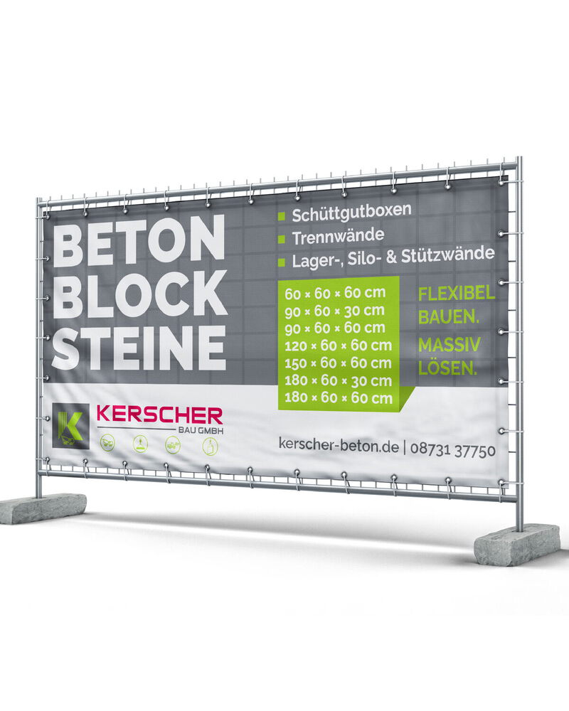 Mesh Bauzaunbanner Gestaltung und Druck für Betonblocksteine Dingolfing