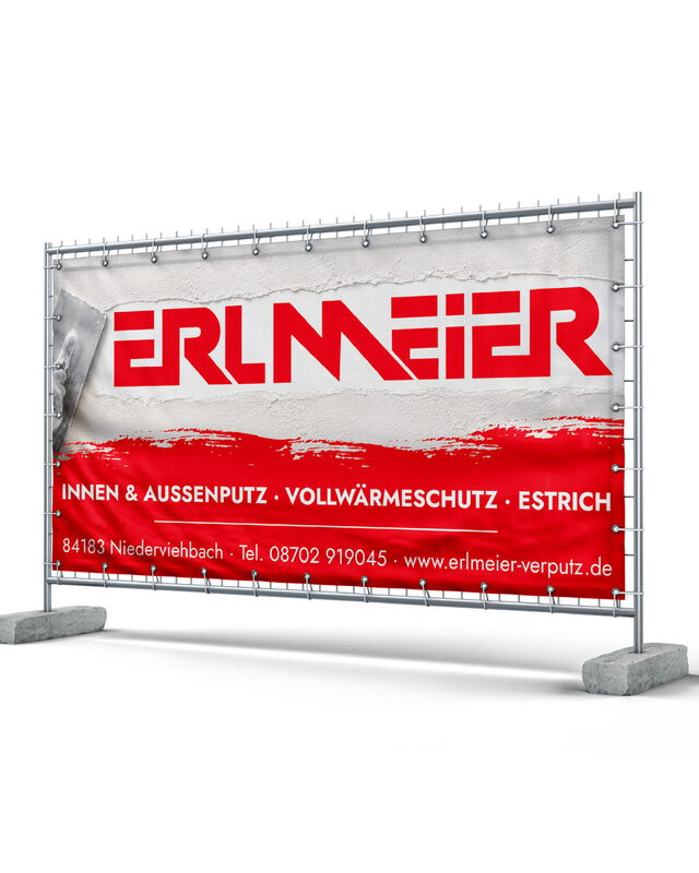 PVC Plane Bauzaunbanner Gestaltung und Druck für Erlmeier Verputz